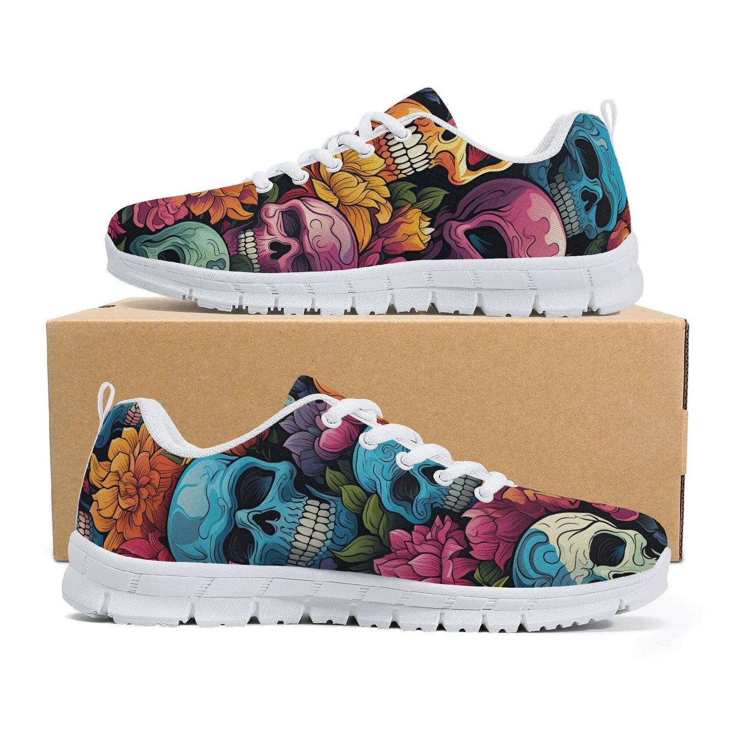 Halloween walking shoes, Spooky Halloween custom shoes, flame skull women running shoes, spooky death shoes gift, motorcycle skull running s