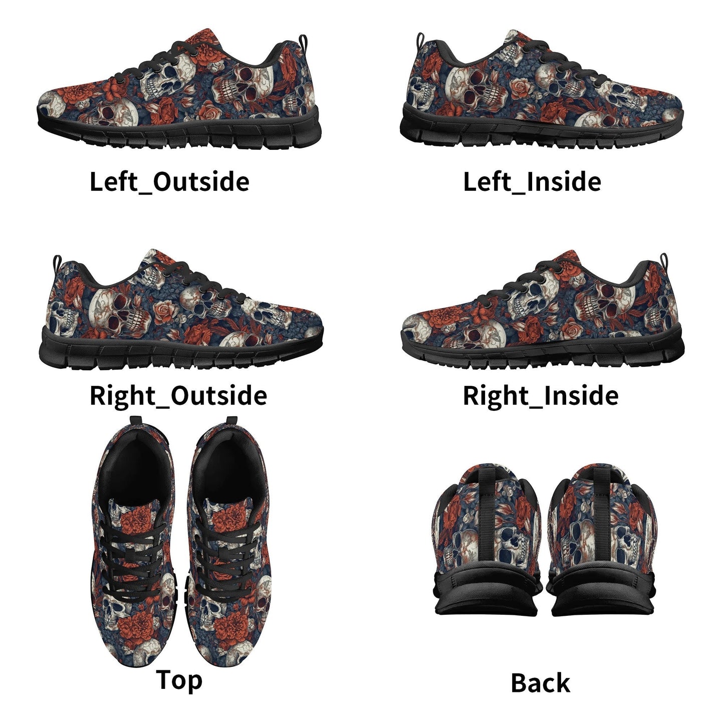 Death skull canvas sneakers, Spooky Halloween personalized sneaker shoes, halloween chunky sneakers, reaper skull jogging shoes flower skull