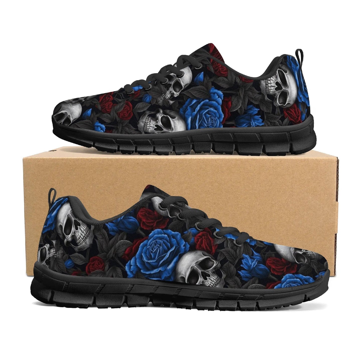 Rose skull canvas shoes, hooded skull custom sneakers, motorcycle skull custom sneakers  evil face men sneakers spooky death Slip on shoes