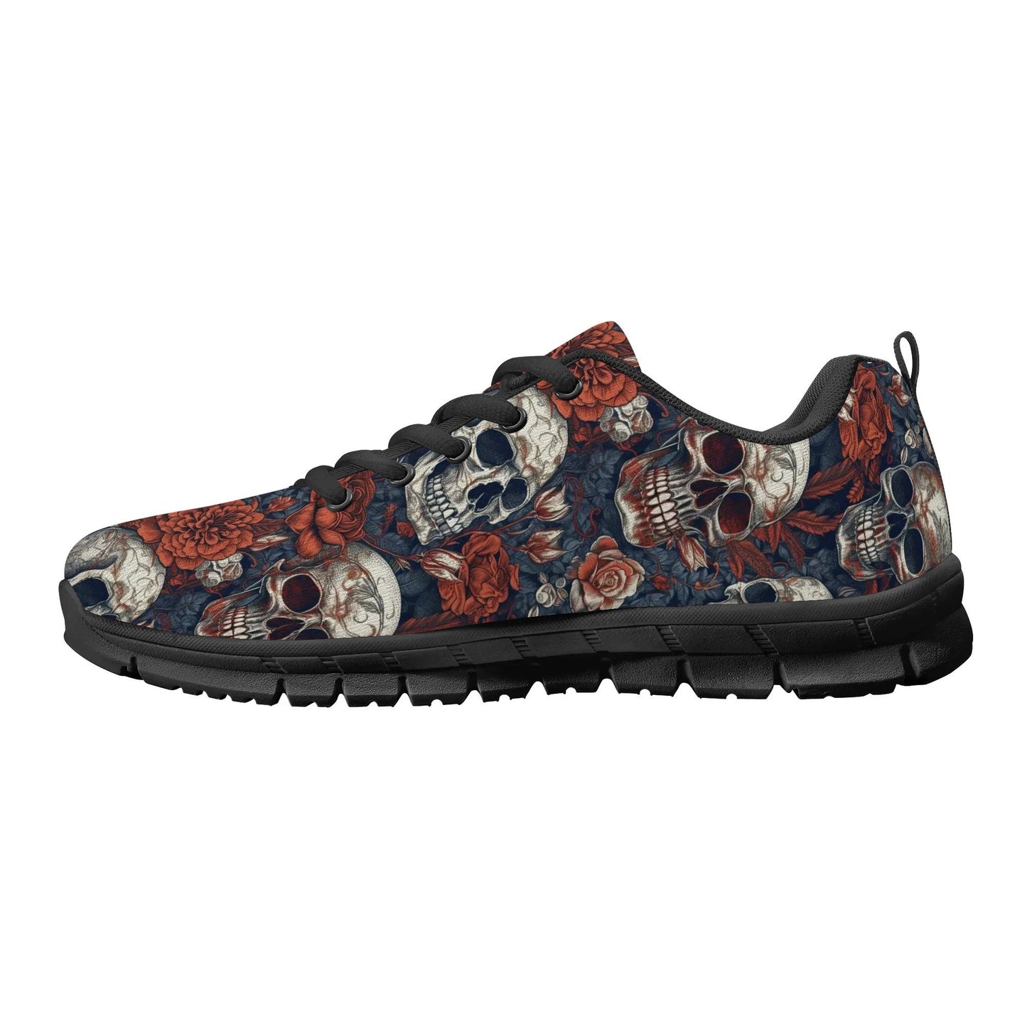Death skull canvas sneakers, Spooky Halloween personalized sneaker shoes, halloween chunky sneakers, reaper skull jogging shoes flower skull