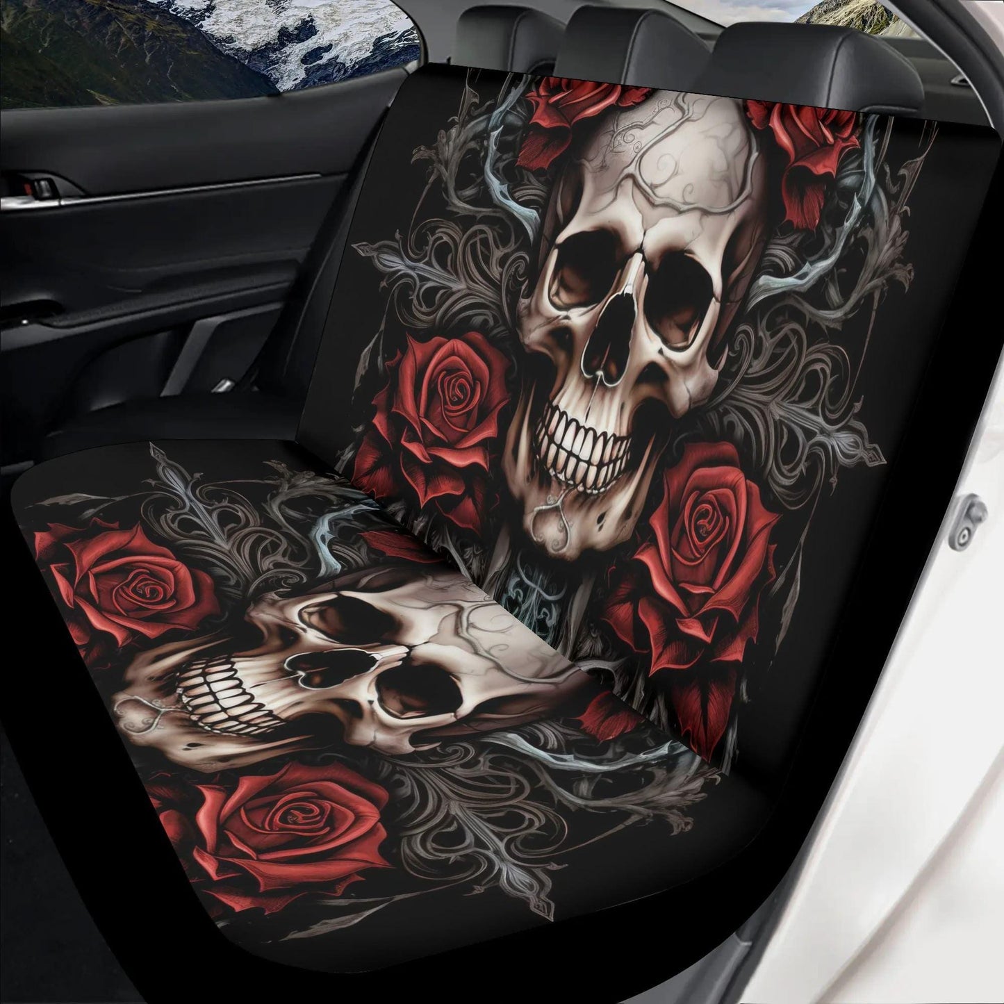 Flame skull car seat belt covers, motorcycle skull car covers, death with scythes seat cushion punisher skull car seat protector cover