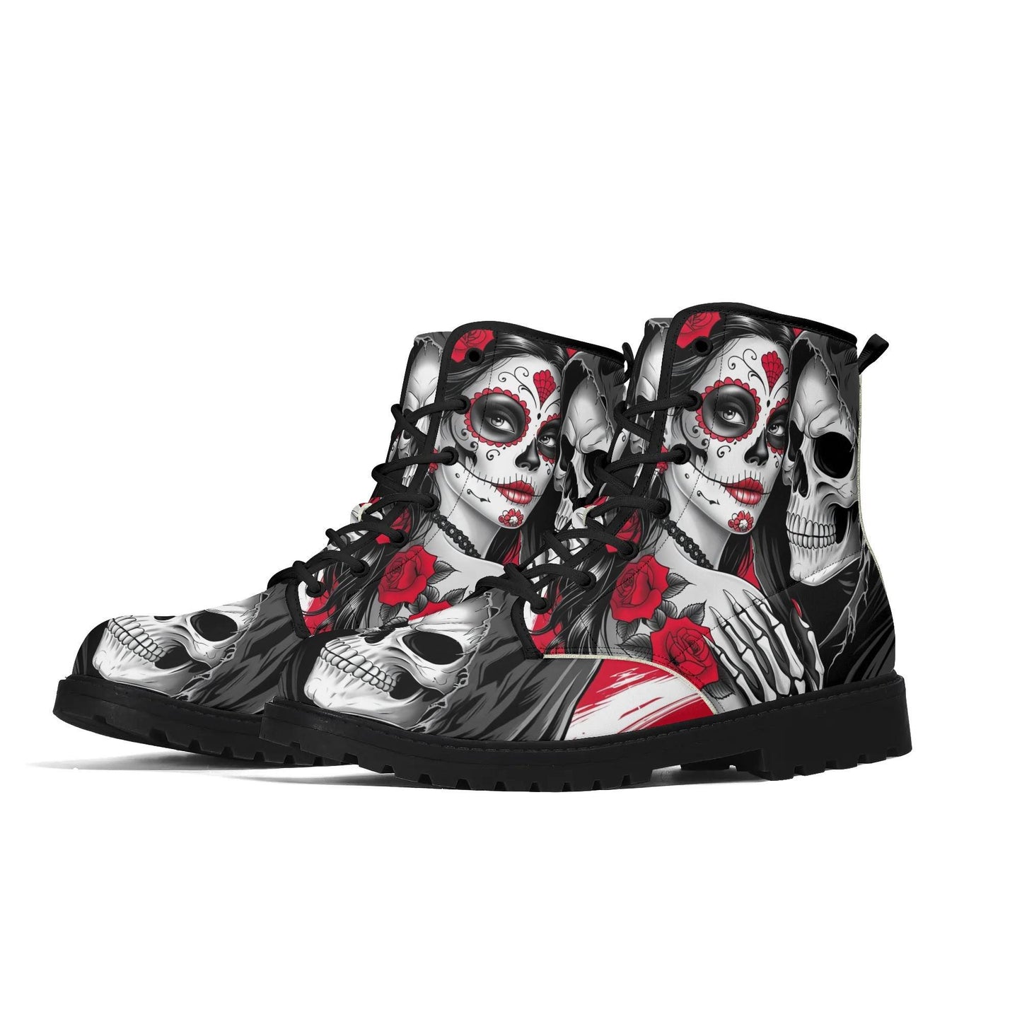 Floral sugar skull men women boots, mexican skull men women boots sugar skull fashion leather boots sugar skull men women shoes floral boots