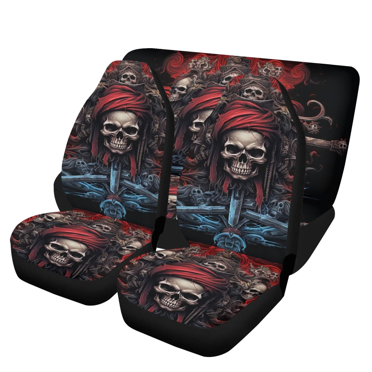 Spooky Halloween car cushion covers, flower skull car headrest covers, biker skull seat cover for vehicles, devil ghost truck seat covers