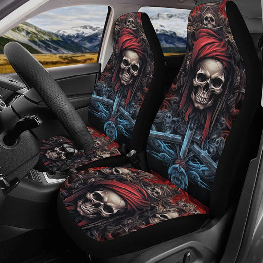 Spooky Halloween car cushion covers, flower skull car headrest covers, biker skull seat cover for vehicles, devil ghost truck seat covers