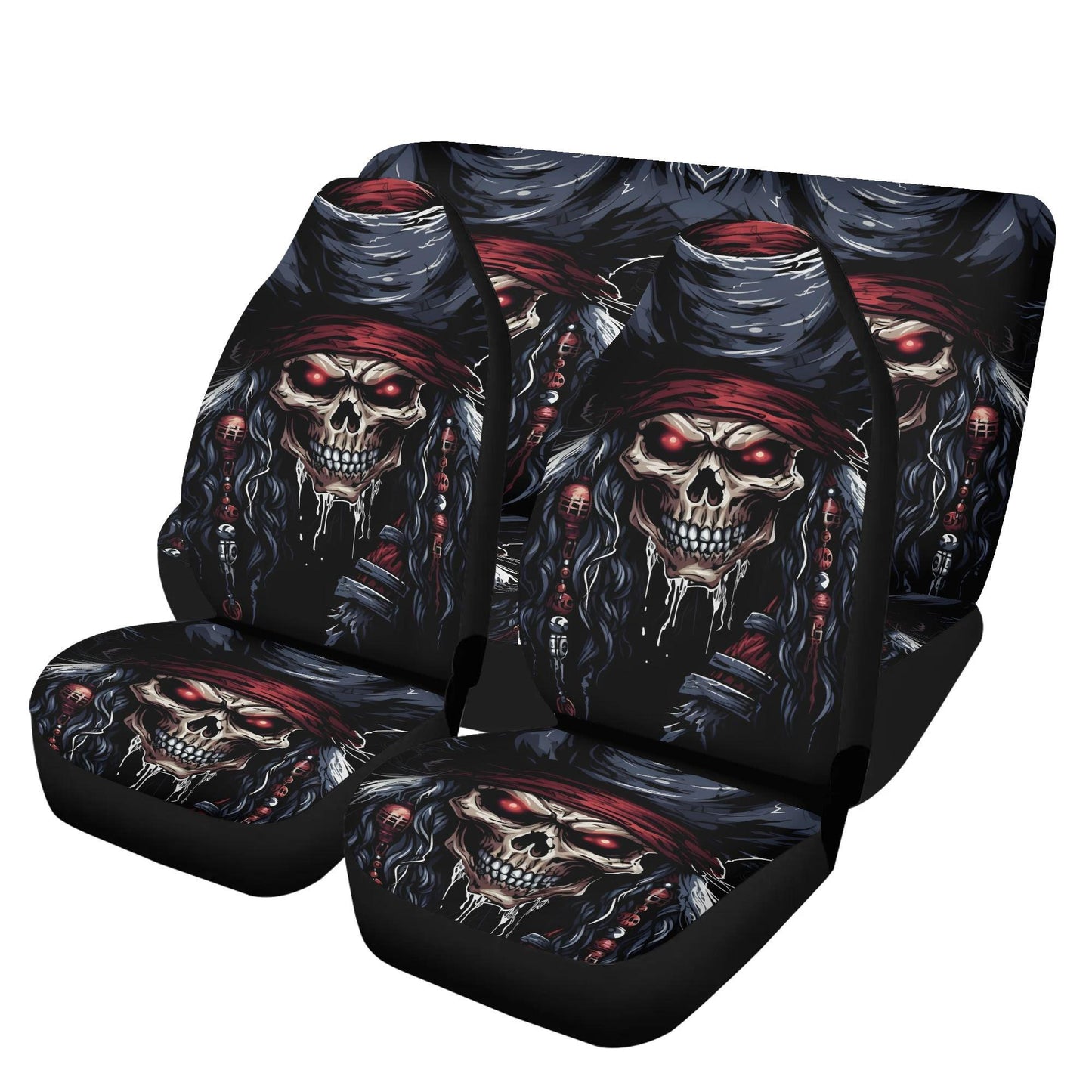 Gothic Halloween car cushion covers, skeleton skull car headrest covers, biker skull seat cover for vehicles, devil ghost truck seat covers