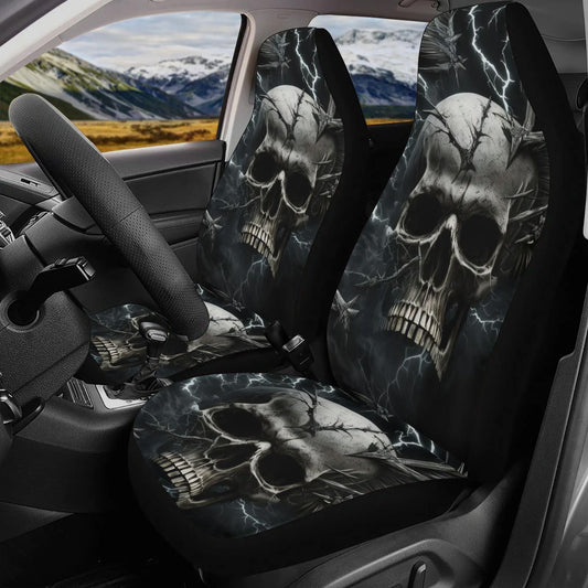 Floral skull seat cover for truck, spooky death front back seat covers flower skull car seat accessory, motorcycle skull car seat accessory
