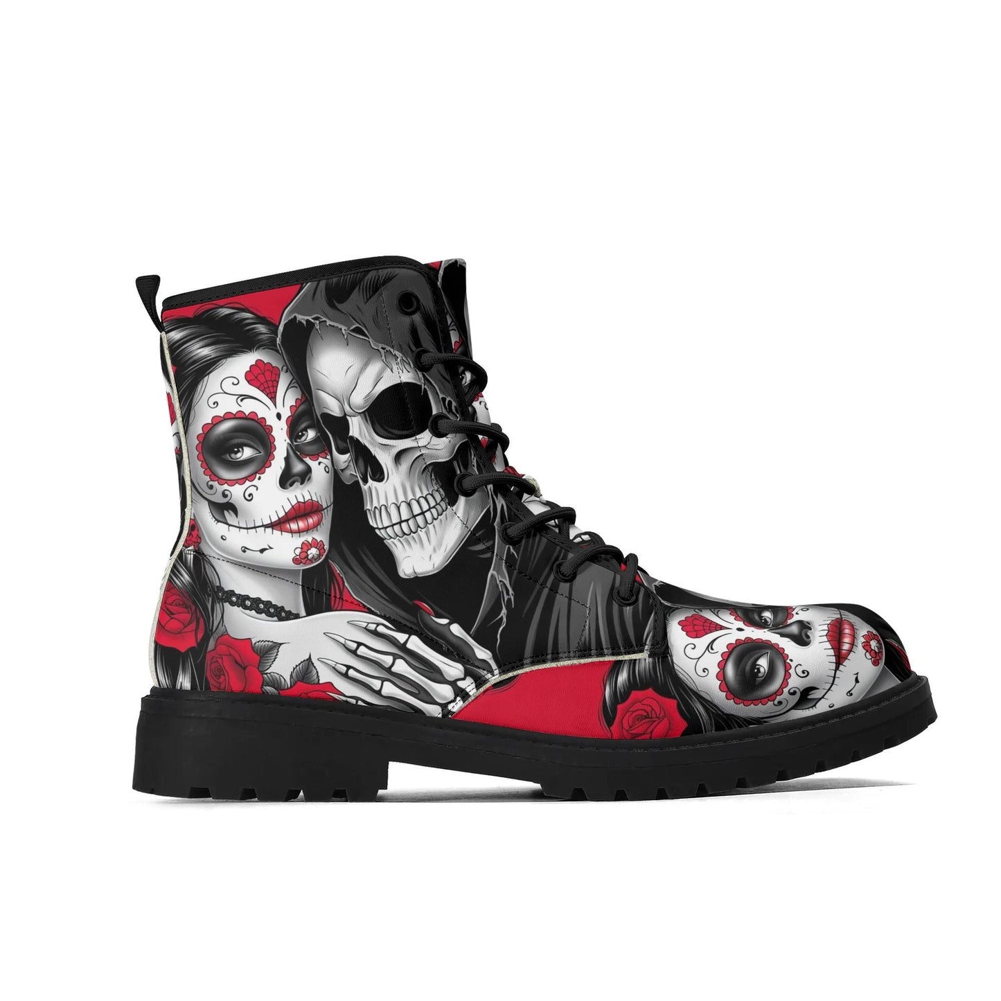 Floral sugar skull men women boots, mexican skull men women boots sugar skull fashion leather boots sugar skull men women shoes floral boots