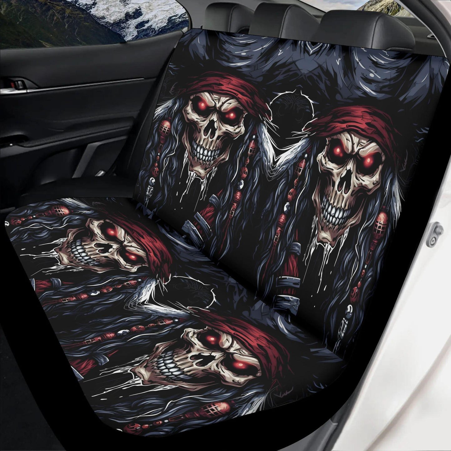 Gothic Halloween car cushion covers, skeleton skull car headrest covers, biker skull seat cover for vehicles, devil ghost truck seat covers