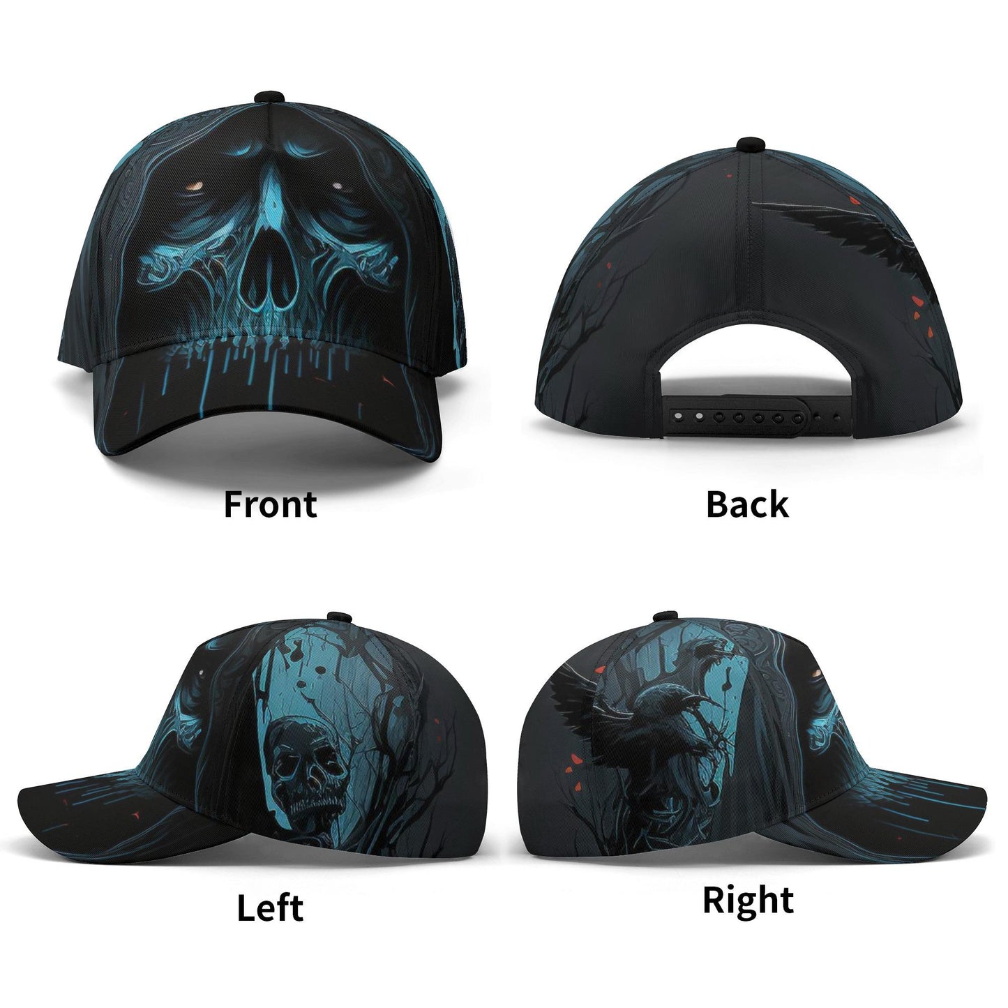 Grim reaper skull baseball cap, floral skull adjustable hat biker skull hat for men, halloween beanie, goth beanie, halloween skeleton skull