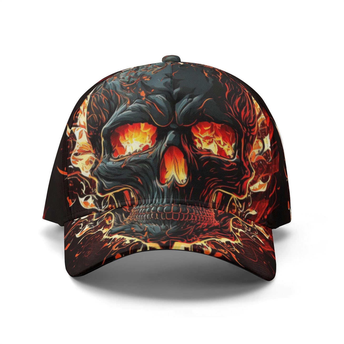 Gothic skull baseball cap, floral skull adjustable hat, biker skull hat for men, skull beanie, goth beanie, halloween skeleton flame skull