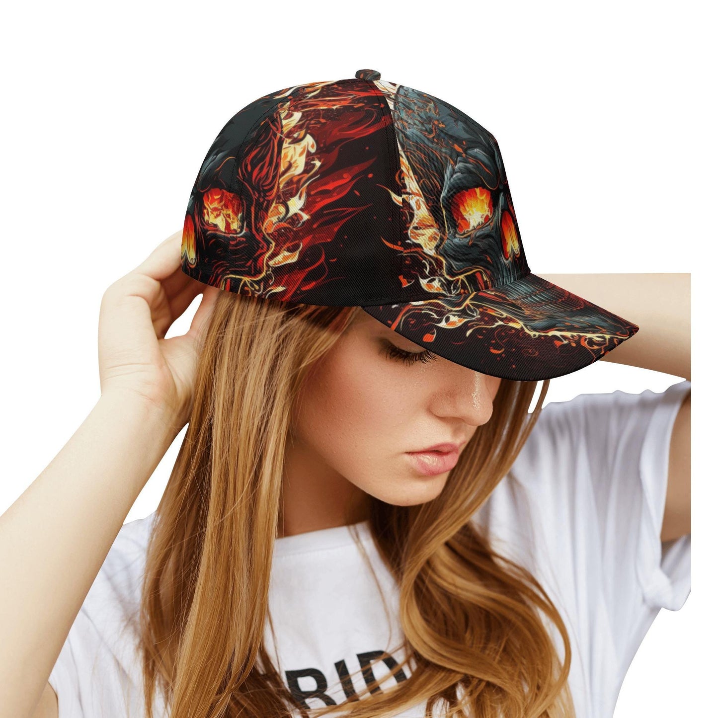 Gothic skull baseball cap, floral skull adjustable hat, biker skull hat for men, skull beanie, goth beanie, halloween skeleton flame skull