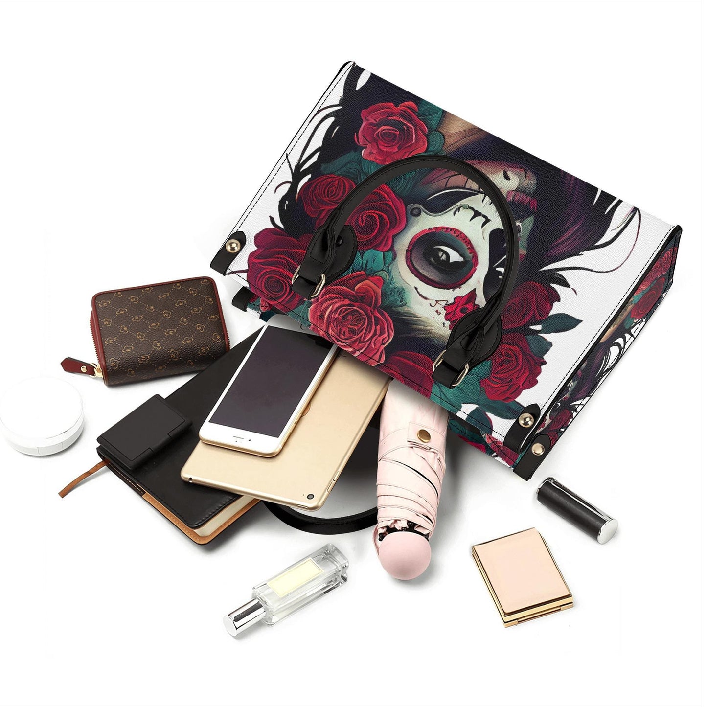 Sugar skull travel bag, day of the dead purse, sugar skull girl messenger bag, sugar skull girl travel bag, mexico tote bag, floral suga