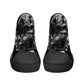 Skull High Top Shoes Black Canvas Sneakers with Smoky Skeleton Design Perfect for Goth Style, Streetwear and Halloween Unique Footwear Gift