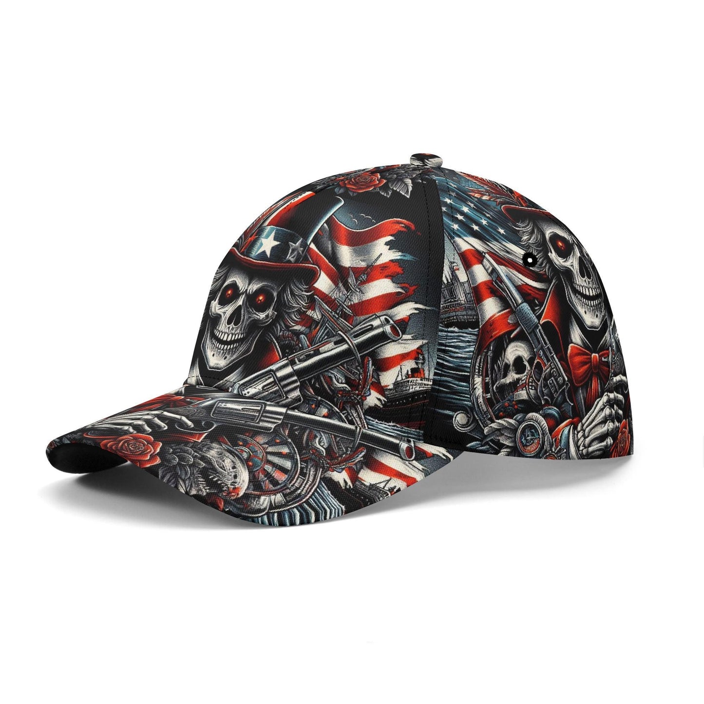 Patriotic Skull Cap - Uncle Sam Skeleton Hat with American Flag Design, Perfect for Veterans, Bikers, and Goth Style, Unique Headwear Gift