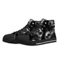 Skull High Top Shoes Black Canvas Sneakers with Smoky Skeleton Design Perfect for Goth Style, Streetwear and Halloween Unique Footwear Gift