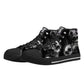 Skull High Top Shoes Black Canvas Sneakers with Smoky Skeleton Design Perfect for Goth Style, Streetwear and Halloween Unique Footwear Gift