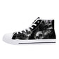 Skull High Top Shoes Black Canvas Sneakers with Smoky Skeleton Design Perfect for Goth Style, Streetwear and Halloween Unique Footwear Gift