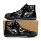 Skull High Top Shoes Black Canvas Sneakers with Smoky Skeleton Design Perfect for Goth Style, Streetwear and Halloween Unique Footwear Gift