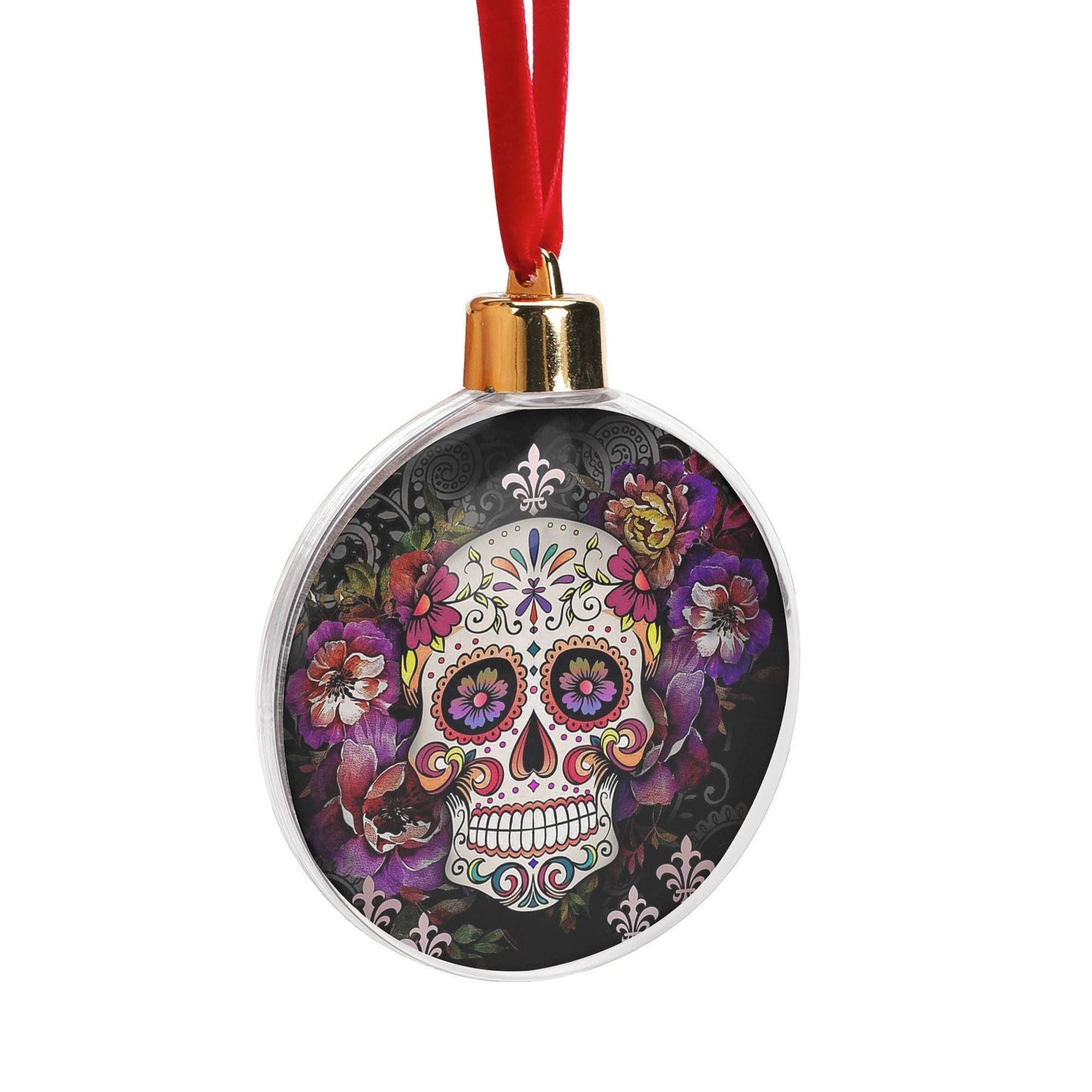 Candy Skull Ornament Purple Flower Skull Dia de los Muertos Tree Bauble Decor Gift, sugar skull ornament, day of the dead