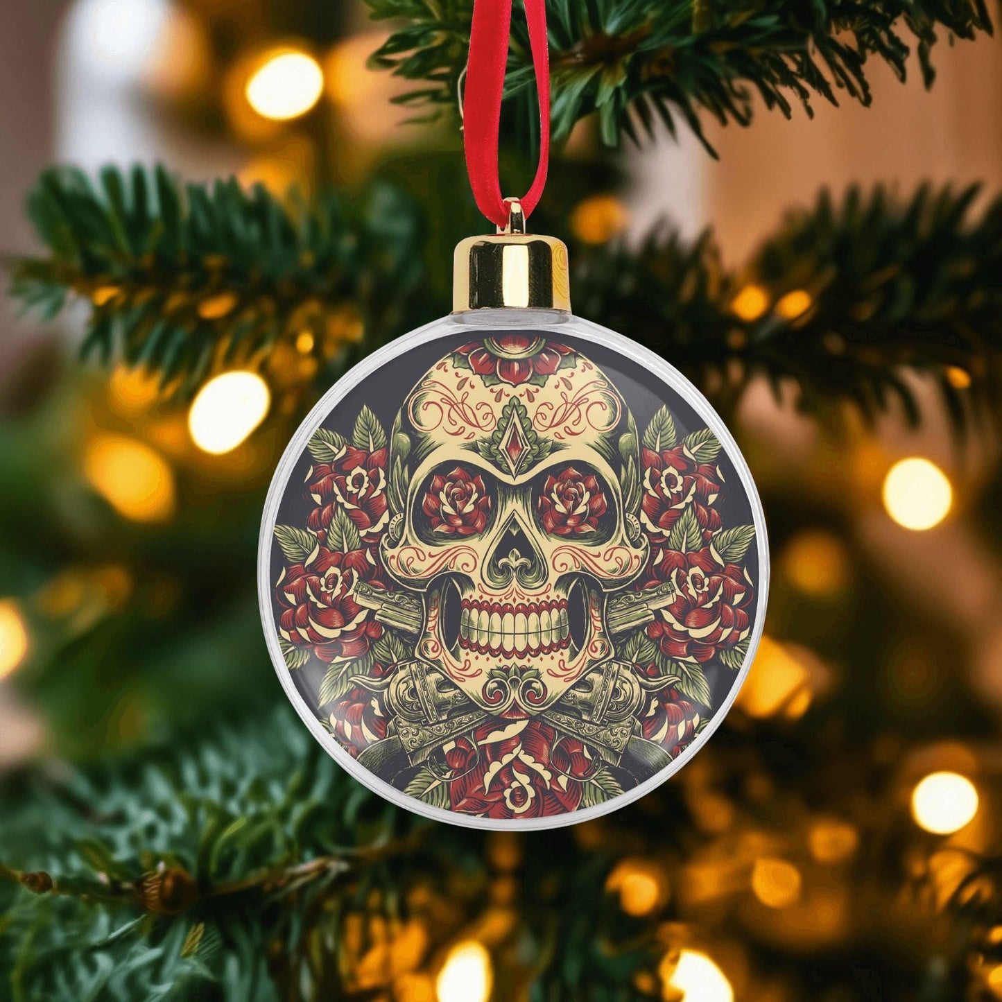 Dia de los Muertos Flower Skull Ornament Pink Calaveras Tree Bauble Holiday Decoration, sugar skull ornament, sugar skull christmas, xmas
