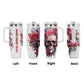 Floral Skull 40 oz Tumbler - Pink Rose Skeleton skull Drinkware - Skeleton Gothic Boho Insulated Cup with Handle - skull Gift for Her