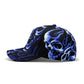 Skull Cap with Blue Flame Design - Gothic Skull Hat, Unique Biker Style, Adjustable Baseball Cap, Edgy Streetwear, Halloween skull Accessory