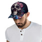 Floral Skull Cap - Gothic rose skull Hat, Biker Style, Adjustable Snapback cap, Edgy Streetwear, Halloween skull Gift, Unique Skull Graphic