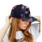 Floral Skull Cap - Gothic rose skull Hat, Biker Style, Adjustable Snapback cap, Edgy Streetwear, Halloween skull Gift, Unique Skull Graphic