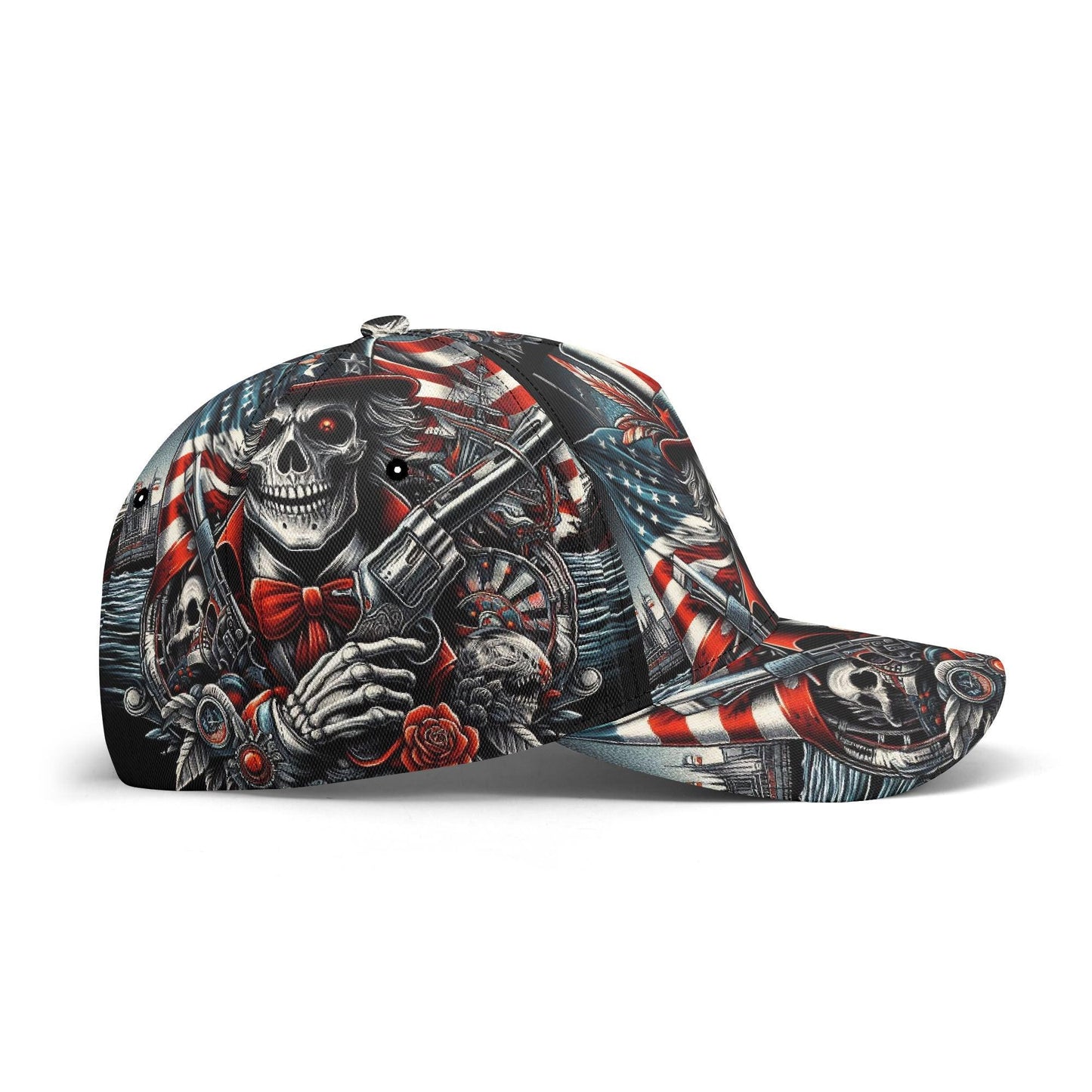 Patriotic Skull Cap - Uncle Sam Skeleton Hat with American Flag Design, Perfect for Veterans, Bikers, and Goth Style, Unique Headwear Gift