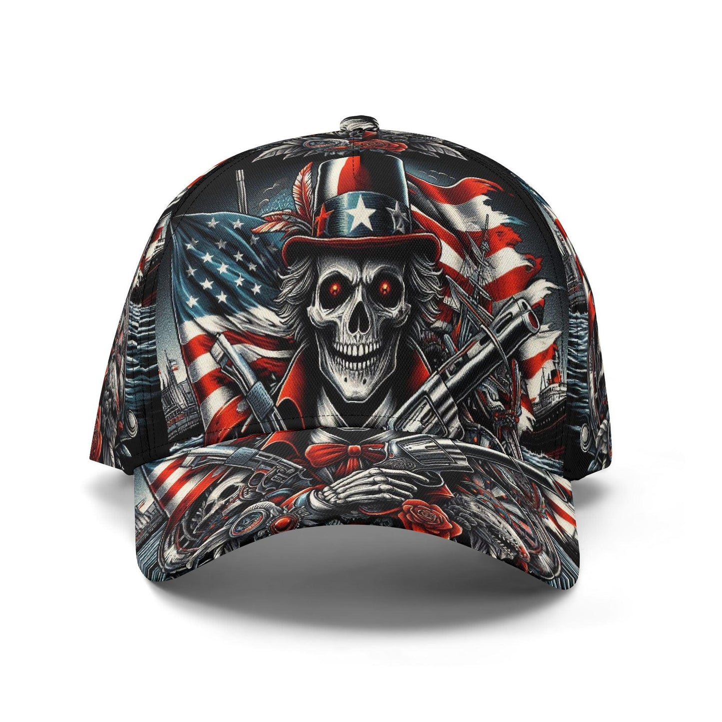 Patriotic Skull Cap - Uncle Sam Skeleton Hat with American Flag Design, Perfect for Veterans, Bikers, and Goth Style, Unique Headwear Gift
