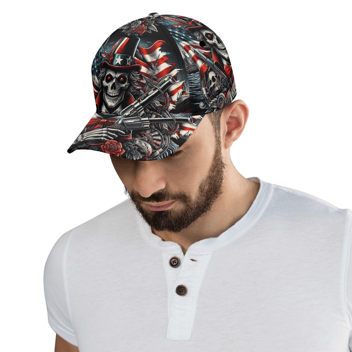 Patriotic Skull Cap - Uncle Sam Skeleton Hat with American Flag Design, Perfect for Veterans, Bikers, and Goth Style, Unique Headwear Gift