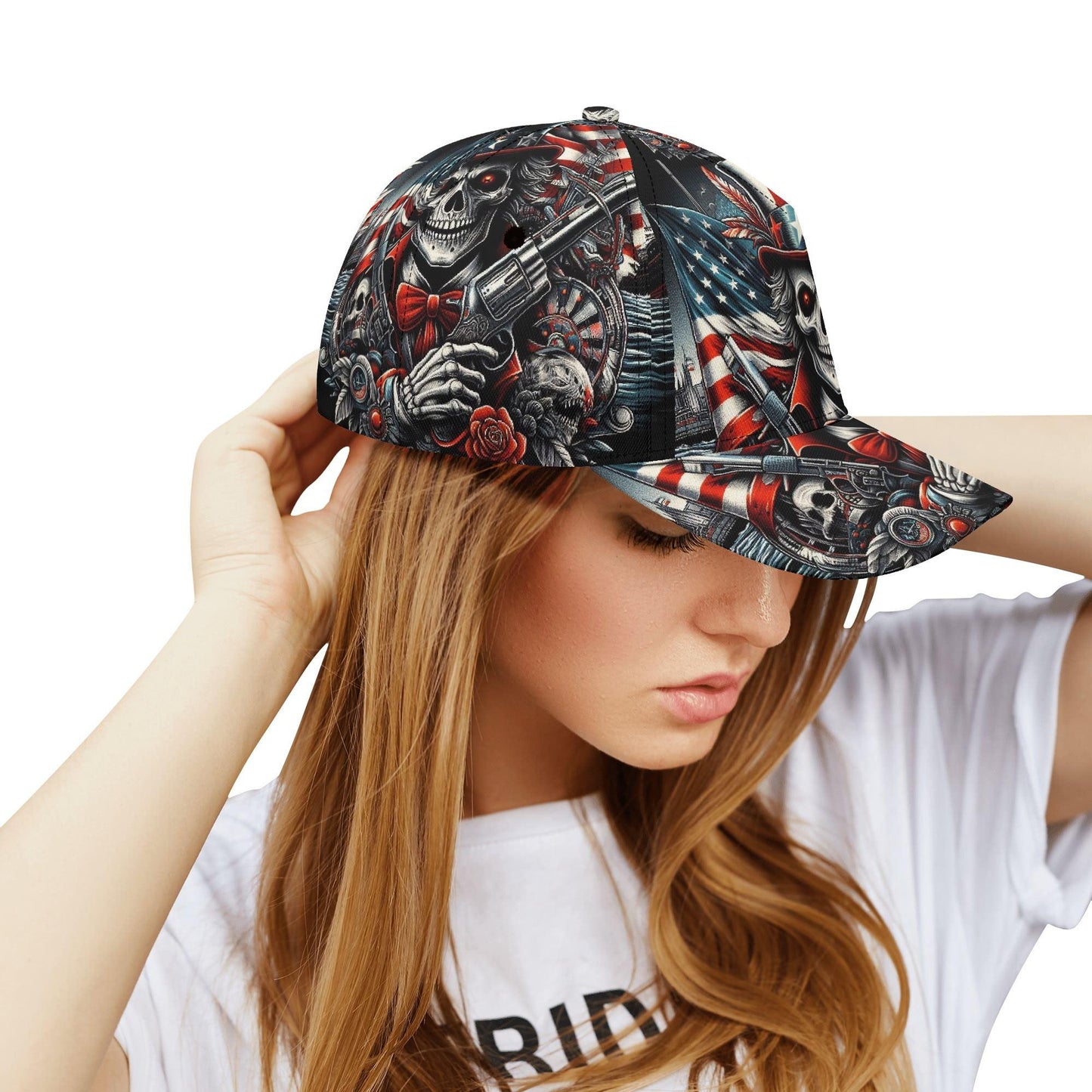 Patriotic Skull Cap - Uncle Sam Skeleton Hat with American Flag Design, Perfect for Veterans, Bikers, and Goth Style, Unique Headwear Gift