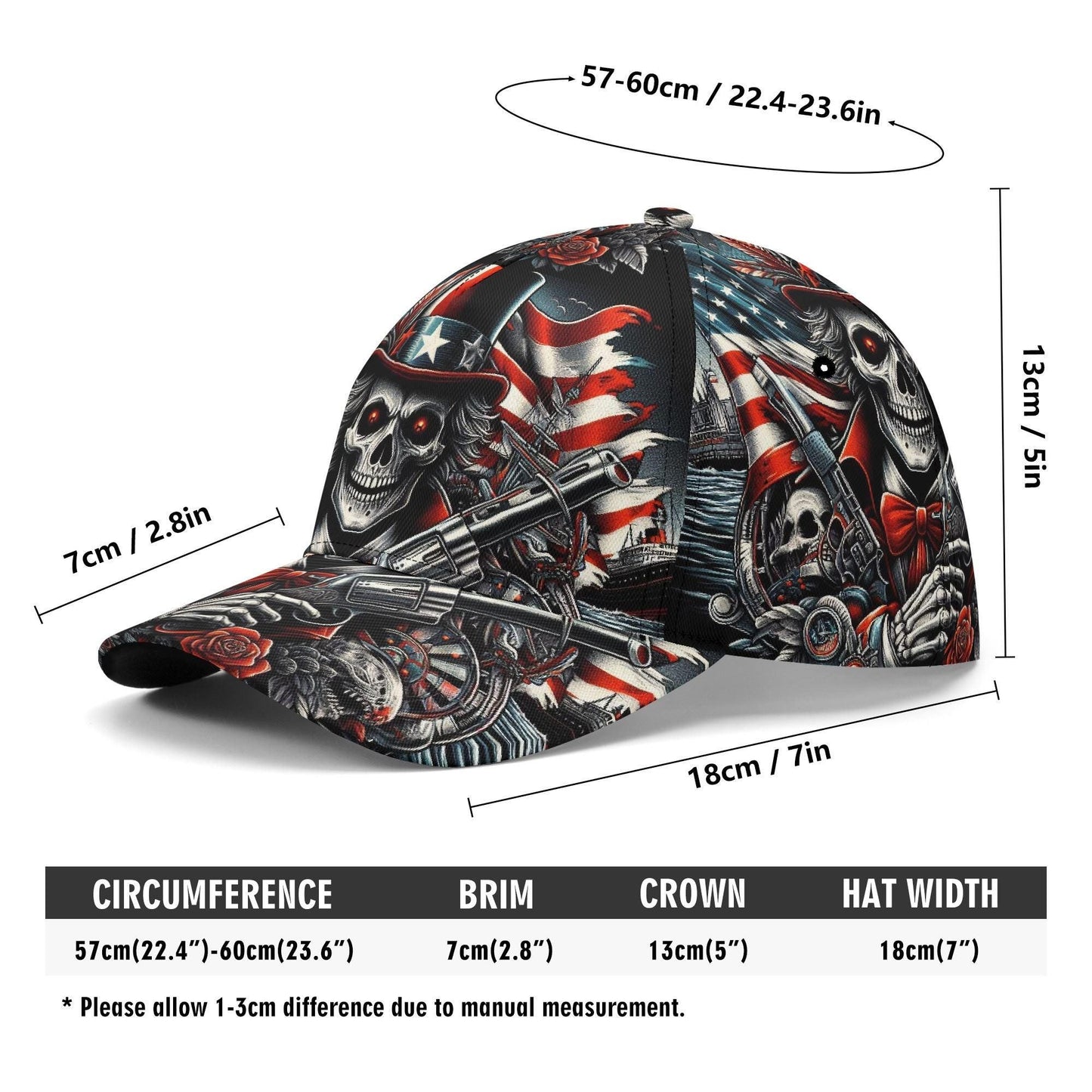Patriotic Skull Cap - Uncle Sam Skeleton Hat with American Flag Design, Perfect for Veterans, Bikers, and Goth Style, Unique Headwear Gift