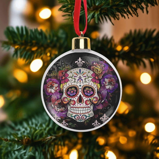 Candy Skull Ornament Purple Flower Skull Dia de los Muertos Tree Bauble Decor Gift, sugar skull ornament, day of the dead