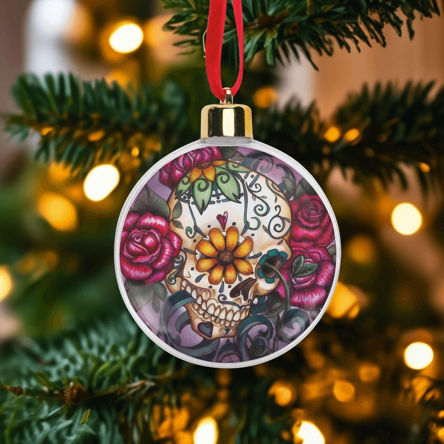 Day of the Dead Candy Skull Ornament Red Calaveras Skull Tree Decoration, skull ornament, skull christmas decoration, candy skull ornament
