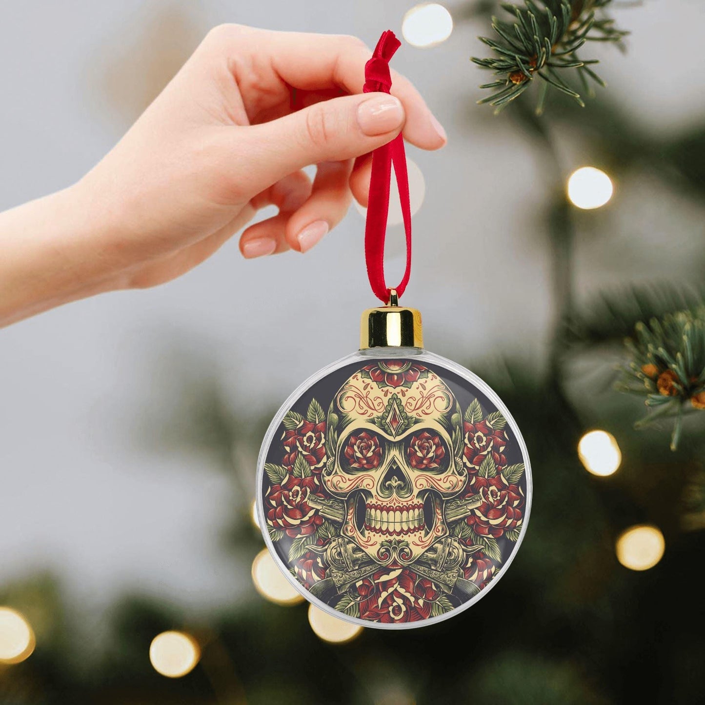 Dia de los Muertos Flower Skull Ornament Pink Calaveras Tree Bauble Holiday Decoration, sugar skull ornament, sugar skull christmas, xmas