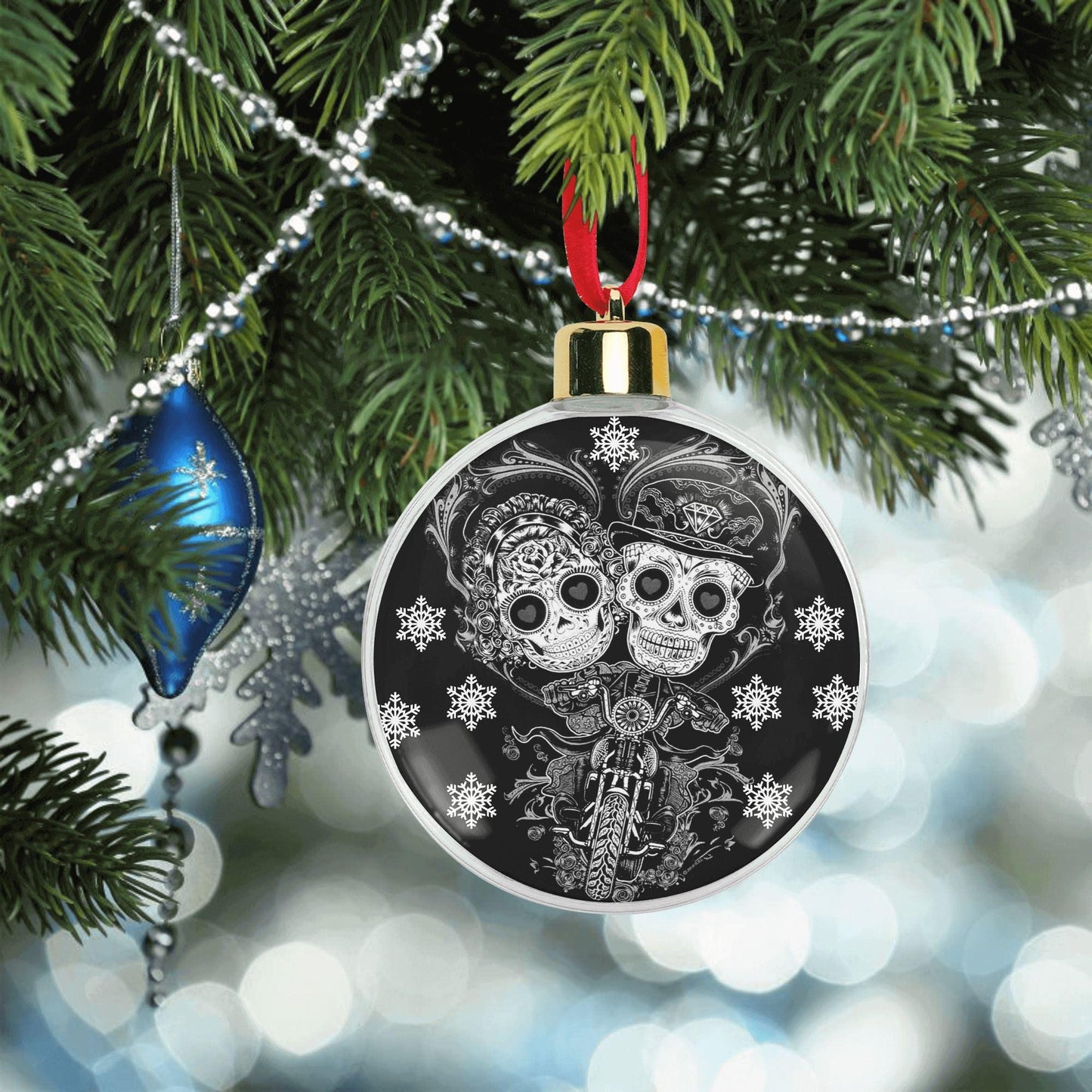 Sugar skull ornament, sugar skull decoration Calaveras Candy Skull Ornament Blue Flower Skull Dia de los Muertos Tree Decor Bauble