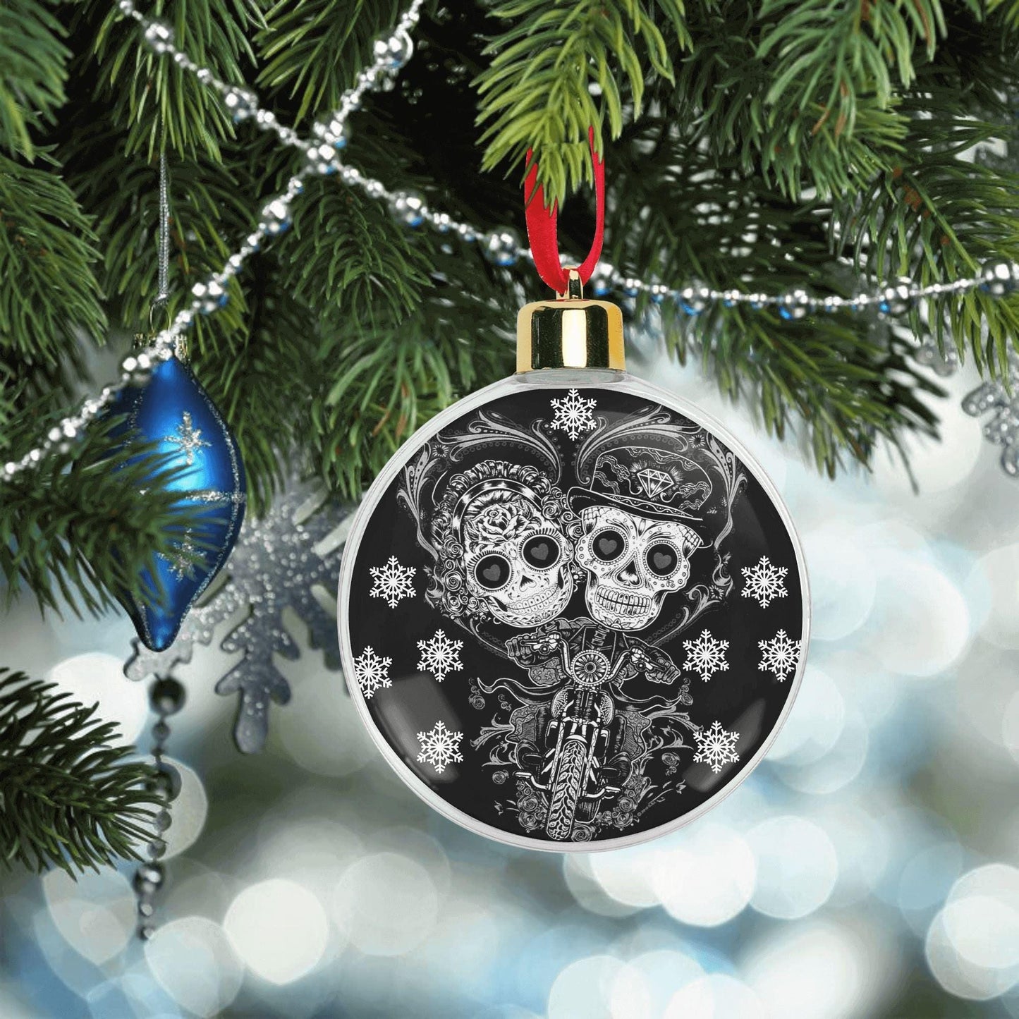 Sugar skull ornament, sugar skull decoration Calaveras Candy Skull Ornament Blue Flower Skull Dia de los Muertos Tree Decor Bauble