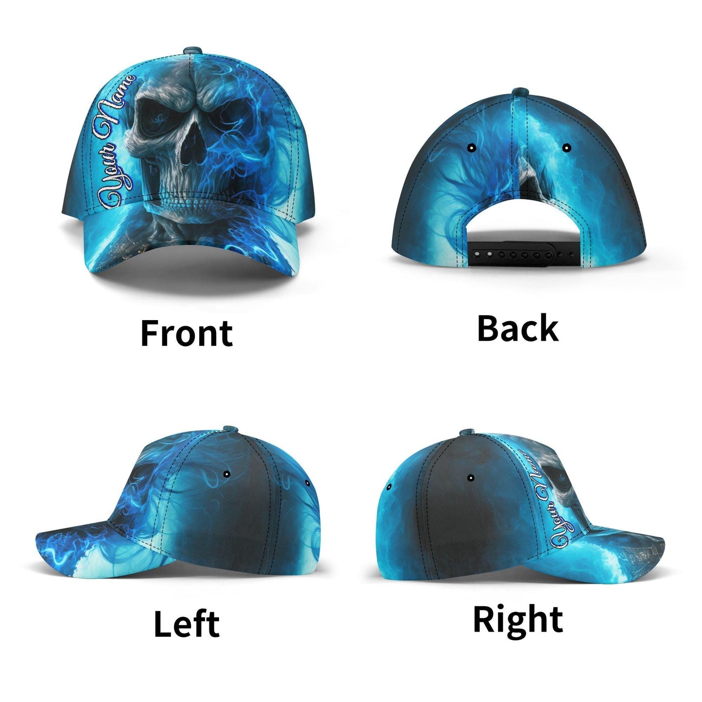 Gothic skull baseball cap, floral skull adjustable hat, biker skull hat for men, skull beanie, goth beanie, halloween skeleton flame skull