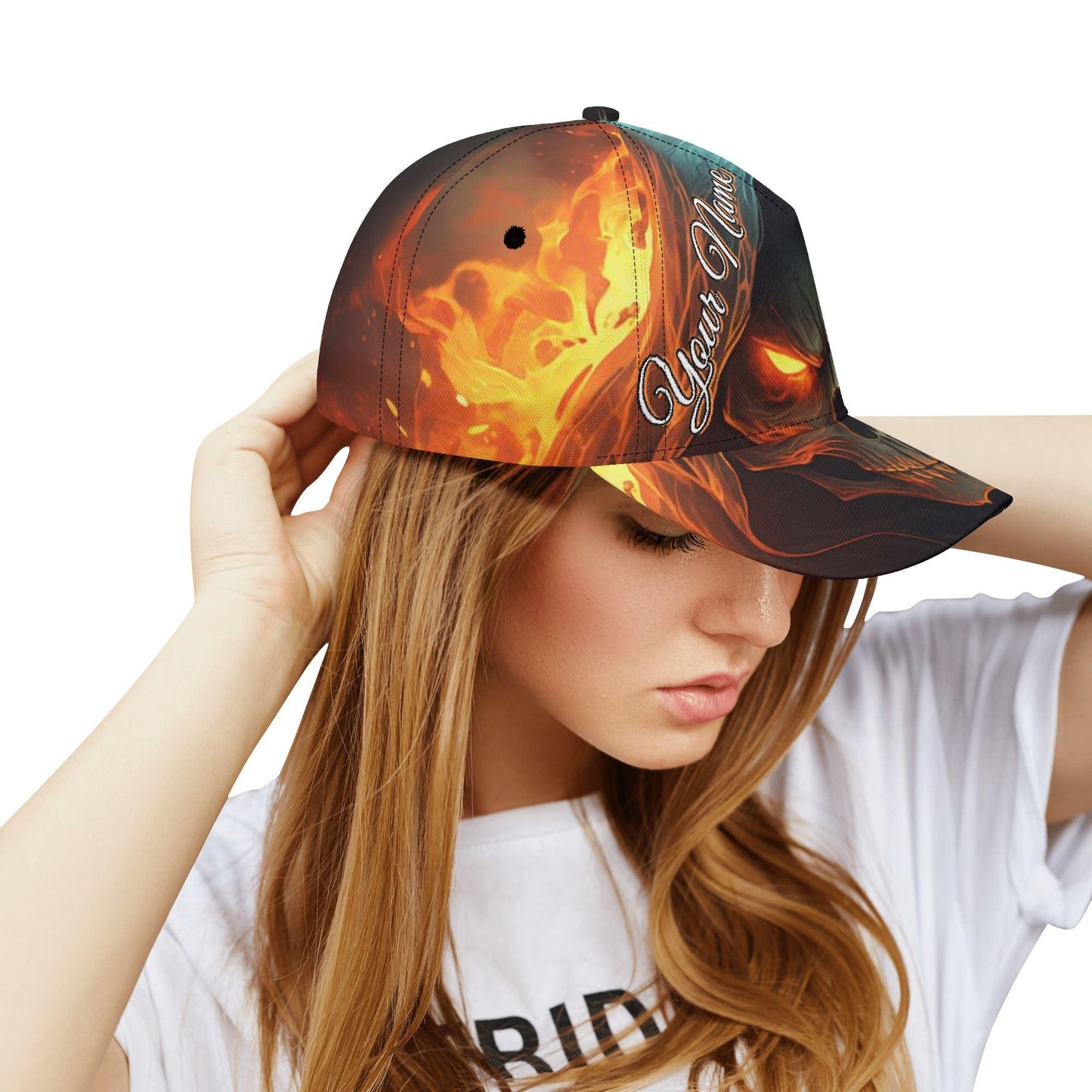 Grim reaper skull baseball cap, fire skull adjustable hat skull baseball cap, skull cap, goth cap, halloween skeleton flame skull cap