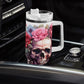Floral Skull 40 oz Tumbler - Pink Rose Skeleton skull Drinkware - Skeleton Gothic Boho Insulated Cup with Handle - skull Gift for Her