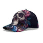 Floral Skull Cap - Gothic rose skull Hat, Biker Style, Adjustable Snapback cap, Edgy Streetwear, Halloween skull Gift, Unique Skull Graphic