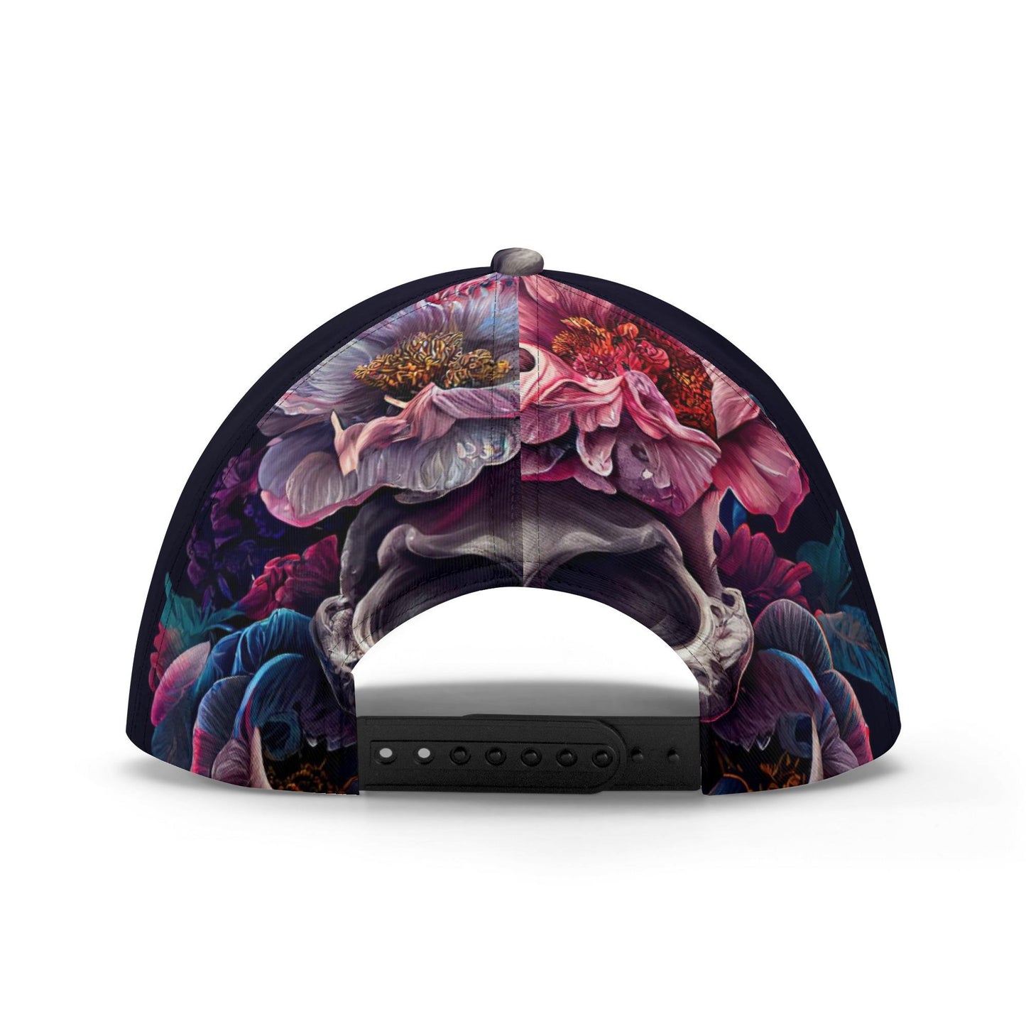 Floral Skull Cap - Gothic rose skull Hat, Biker Style, Adjustable Snapback cap, Edgy Streetwear, Halloween skull Gift, Unique Skull Graphic