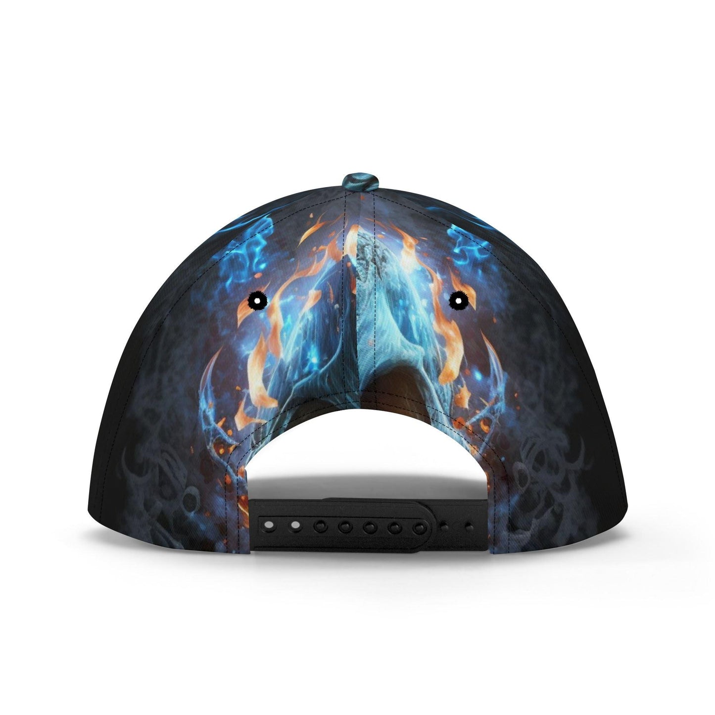 Personalized Flaming Skull Cap - Custom Name Blue Fire Skull Trucker Hat, Gothic Skeleton Streetwear, Unique Headwear for Men & Women