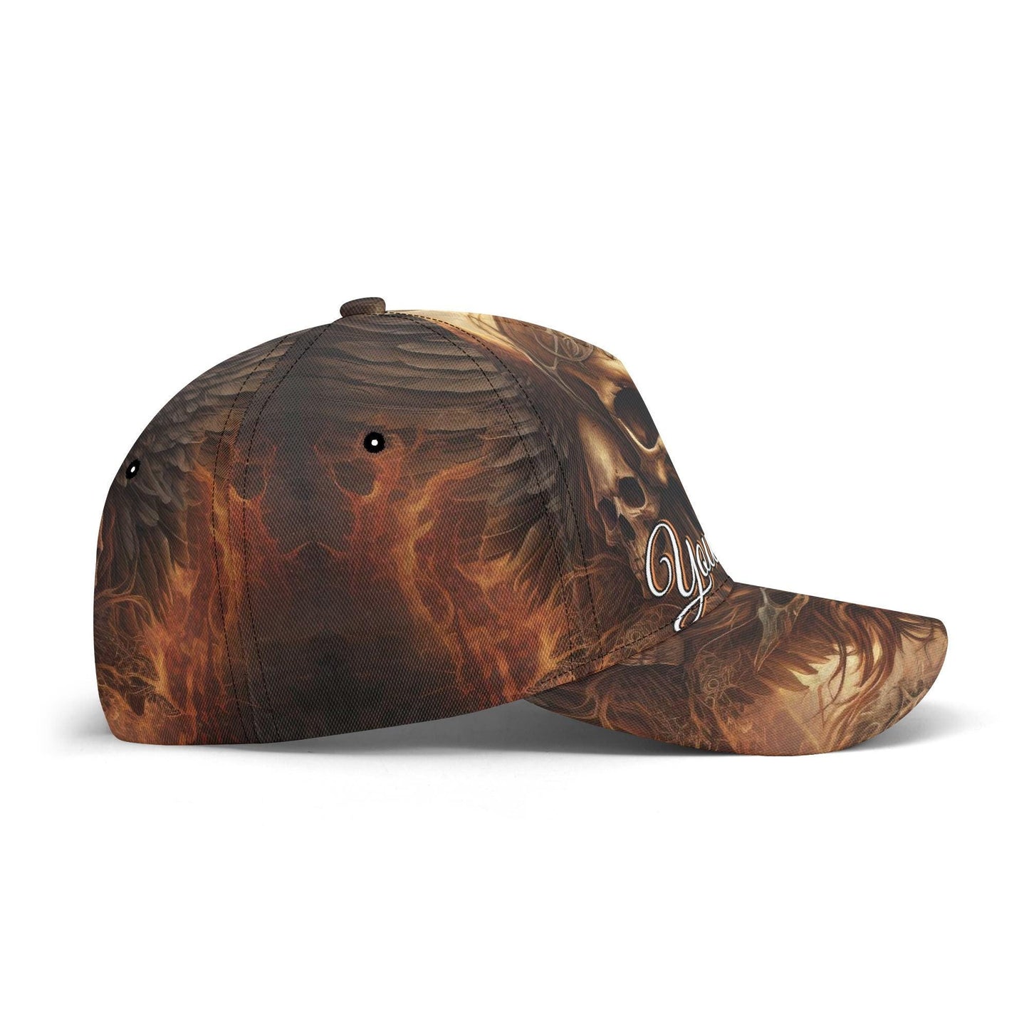 Fiery Skull Cap with Glowing Eyes and Flames Design - Orange Yellow Blue Goth Hat Unique Gift