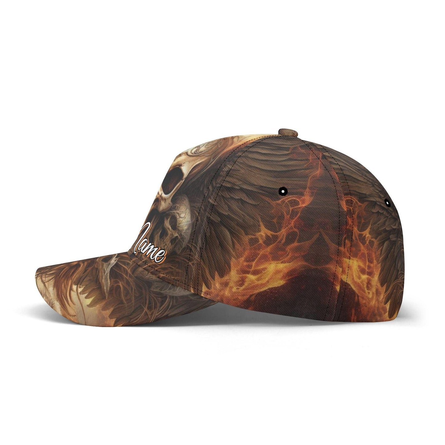 Fiery Skull Cap with Glowing Eyes and Flames Design - Orange Yellow Blue Goth Hat Unique Gift