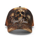 Fiery Skull Cap with Glowing Eyes and Flames Design - Orange Yellow Blue Goth Hat Unique Gift