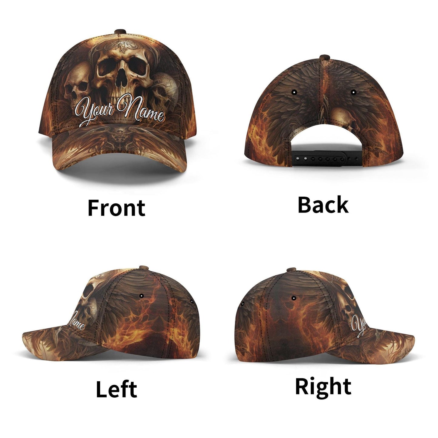Fiery Skull Cap with Glowing Eyes and Flames Design - Orange Yellow Blue Goth Hat Unique Gift