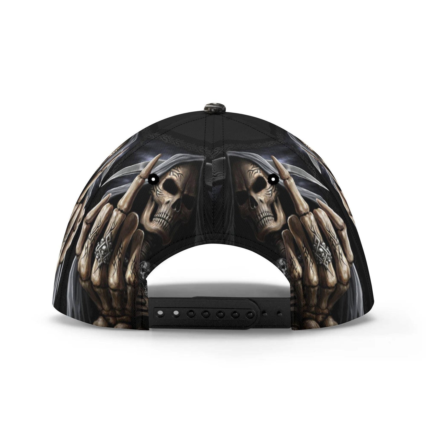 Grim Reaper Skull Cap with Custom Text - Black Goth Hat with Skeleton Unique Gift for her him, gothic baseball cap, skull hat, halloween cap