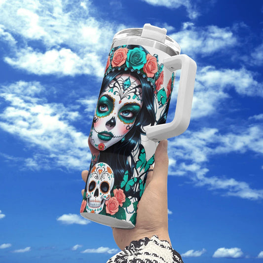 Sugar skull girl tumbler, sugar skull cup mug tumbler Candy skull tumbler mug cup, candy skull mug skeleton gothic cup tumbler, skeleton cup